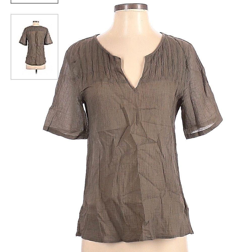MADEWELL | BROADWAY & BROOME NYC | olive green crepe sheer blouse M